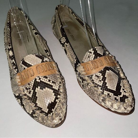 Miu Miu Prada Size 5 Python Flats Snakeskin Slip On Moccasin Pointed Toe Loafers - Picture 3 of 12